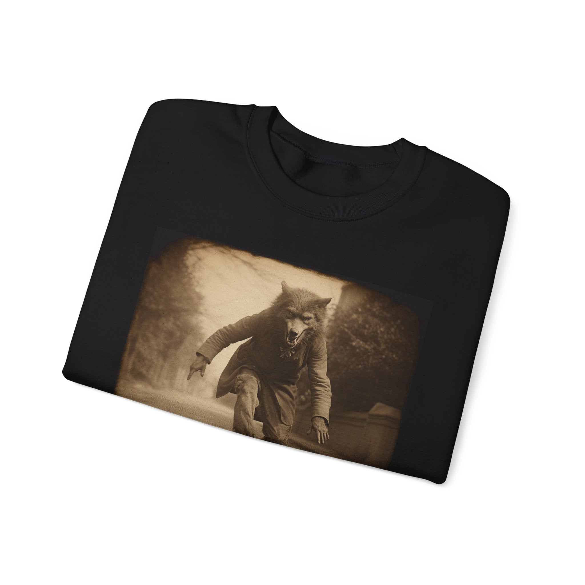 Halloween shirt,Werewolf on skateboard, Vintage photography Unisex Heavy Blend™ Crewneck Sweatshirt