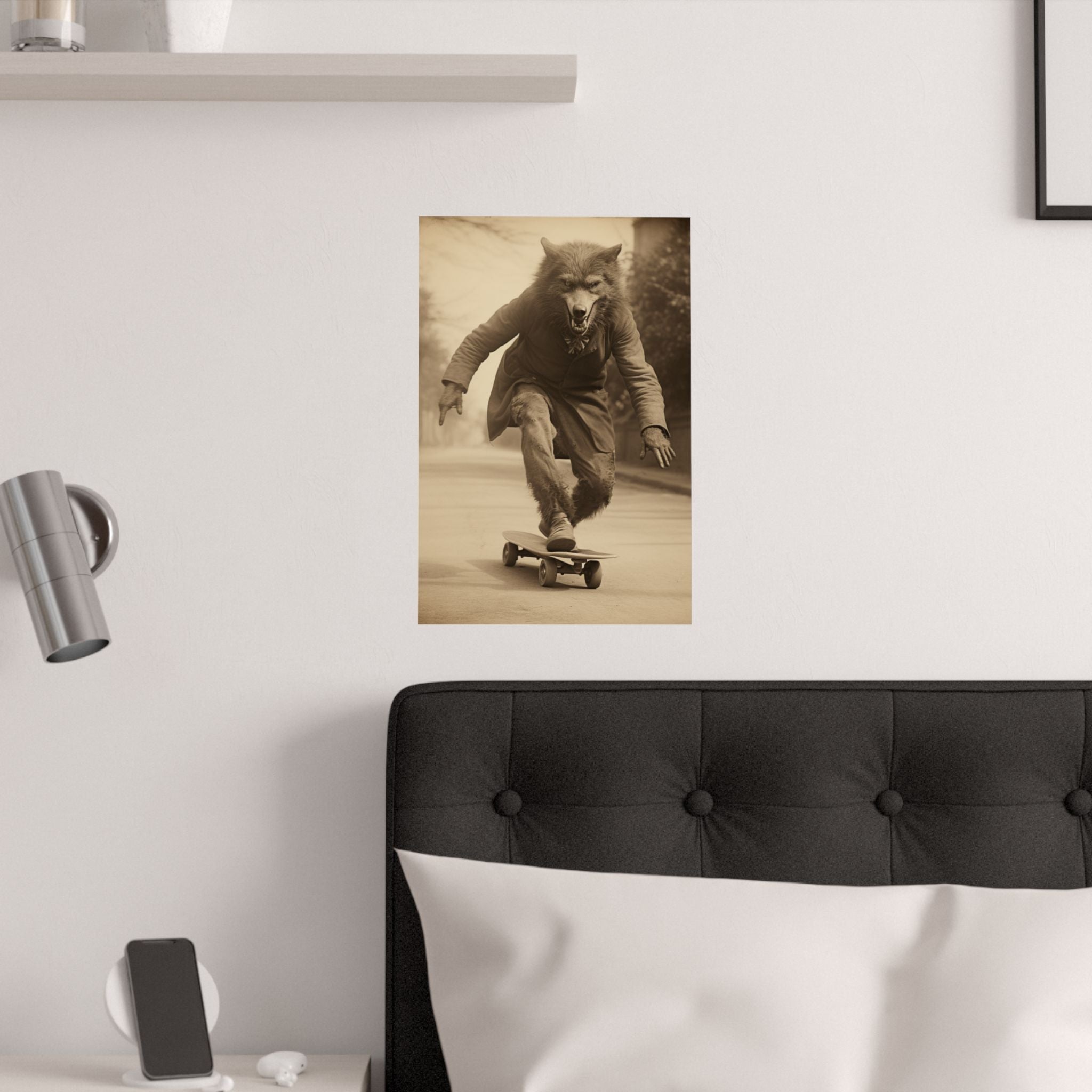 Werewolf on skatebord, Vintage photography, Art Poster Print, Dark Academia, Gothic Occult Poster, skateboarder gift, Gothic, Lycanthropy
