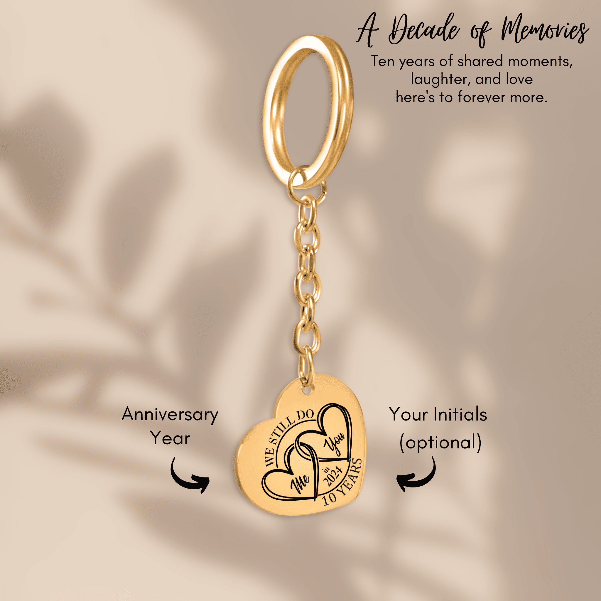 10th Year Anniversary Heart Keychain